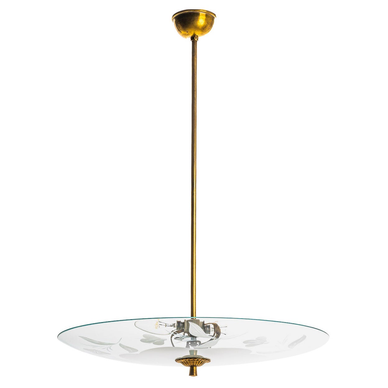 1950's Brass & Glass Pendant in Style of Pietro Chiesa For Sale