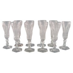 Val St. Lambert, Belgium, Ten Lalaing Champagne Flutes in Crystal Glass