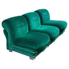 Set of Three Vintage Green Armchairs with Chrome Details, 1970s