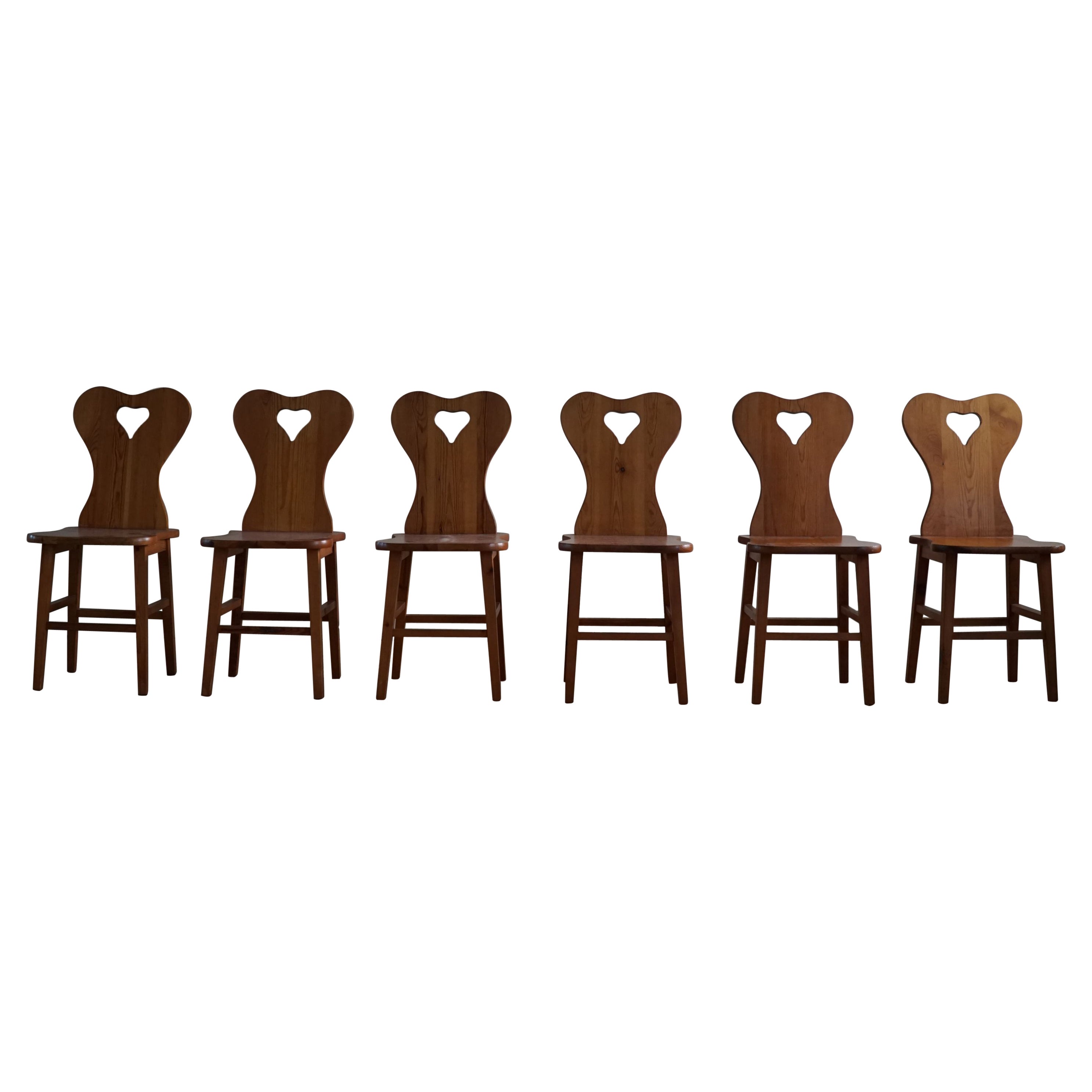 Sculptural Danish Primitive Heart Chair in Solid Oak, Early 20th