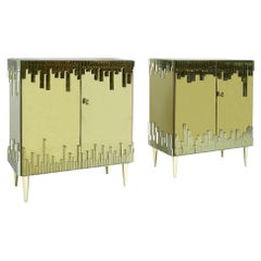 Paar italienische Sideboards aus Glas und goldenem Spiegeln im modernen Stil der Mitte des Jahrhunderts