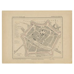 Antique Map of Dokkum, City in Friesland, the Netherlands, 1868