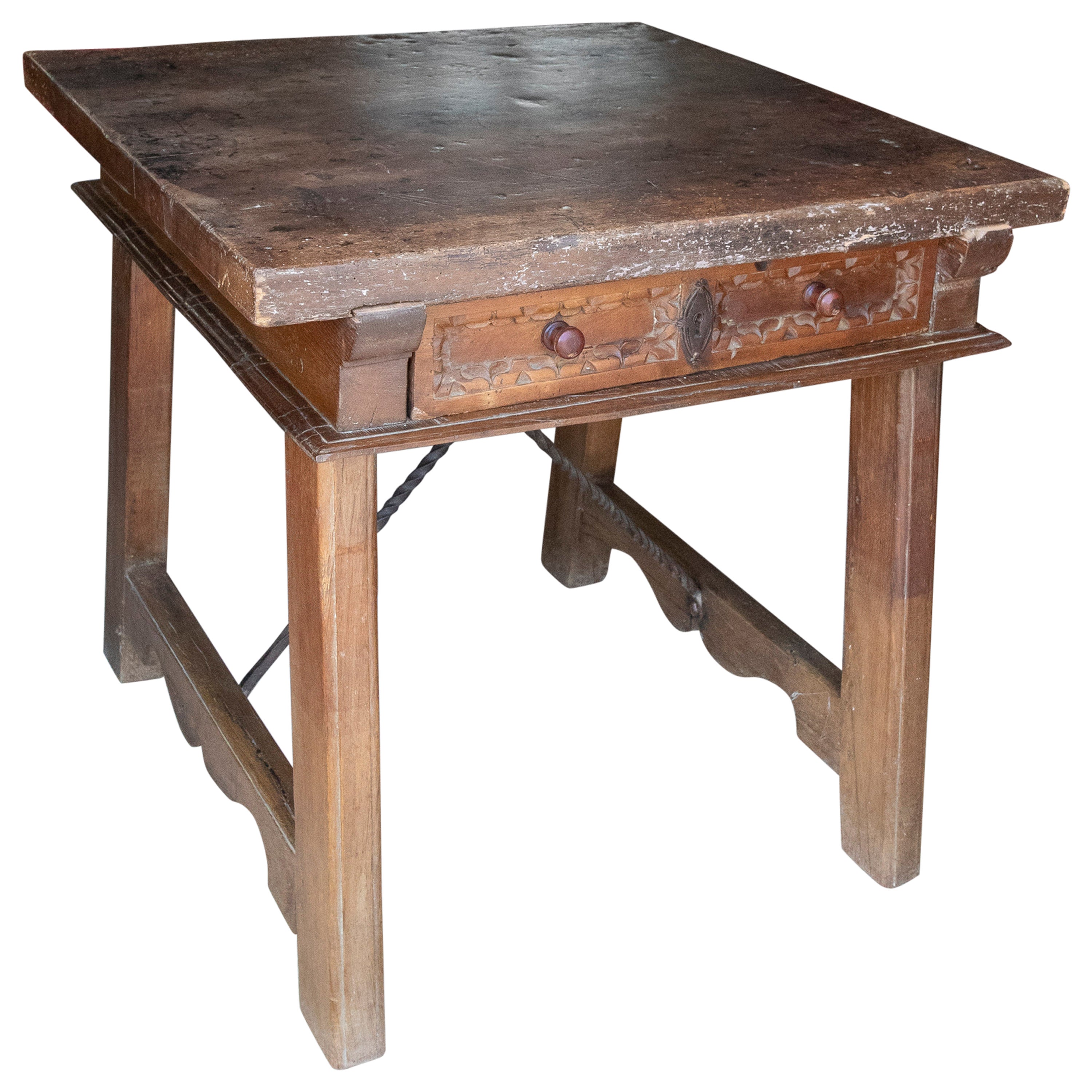 18th Century Spanish Wooden Side Table with Drawer For Sale