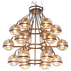 Large French Chandeliers in Brass and Glass