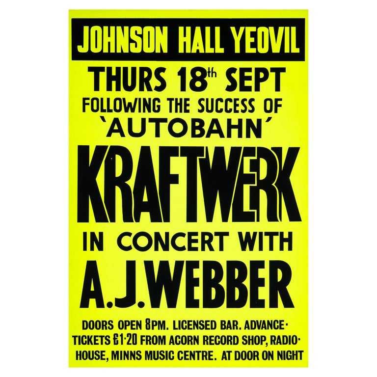 Kraftwerk Original Vintage UK Concert Poster, Yeovil, 1975 For Sale