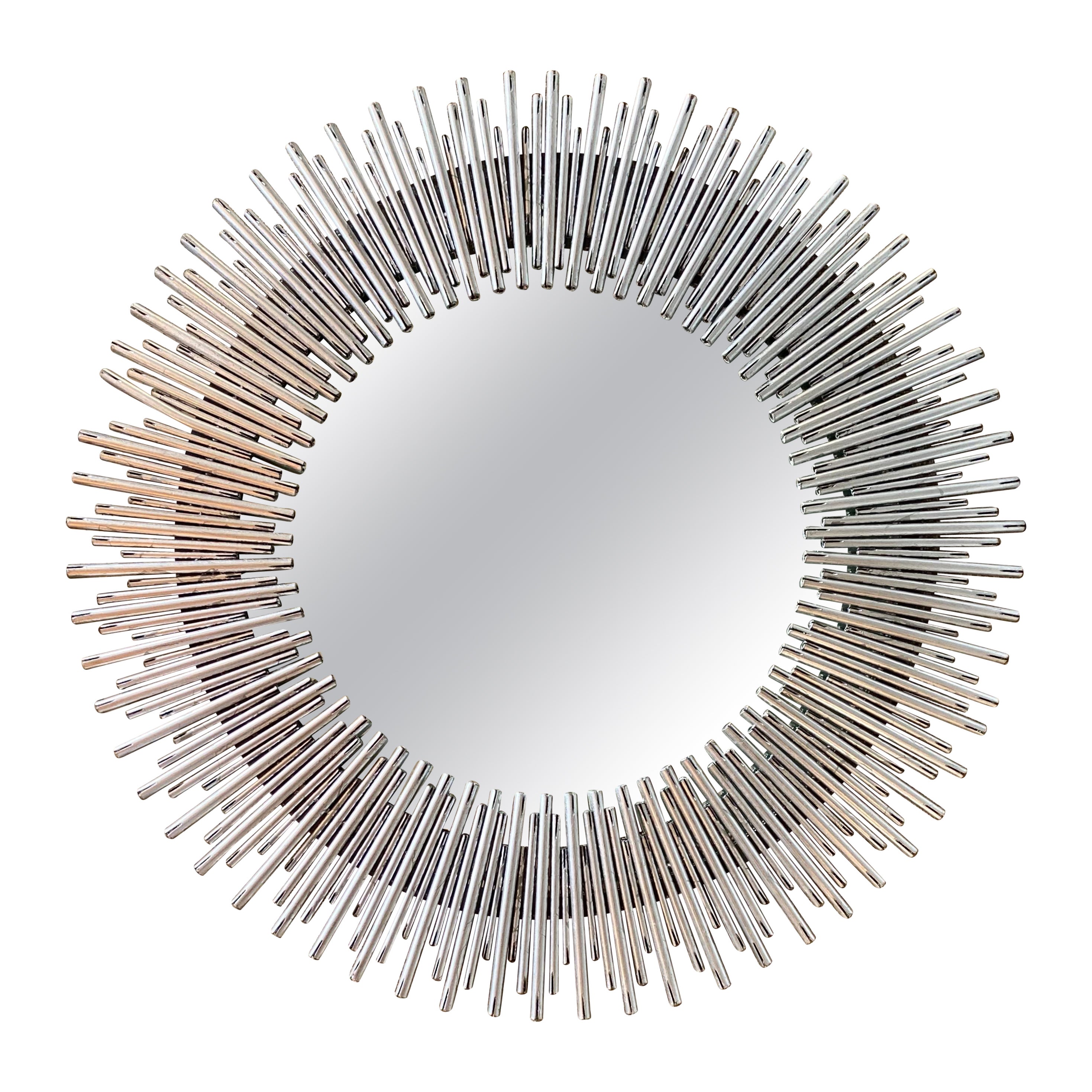 Large Modern French Gilded Hammered Resin Round Wall Mirror For Sale at