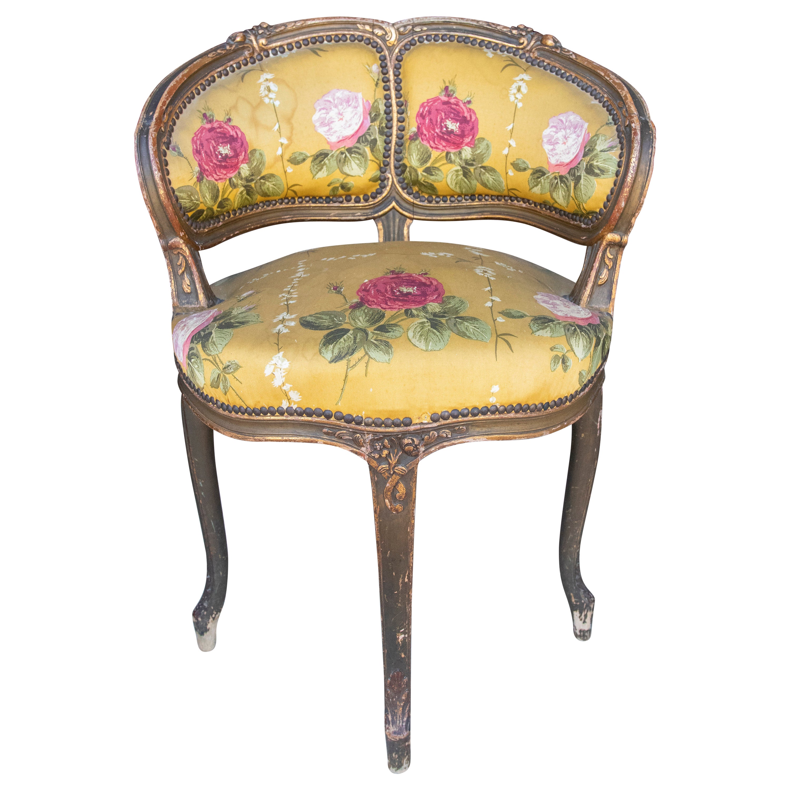 19th Century French Upholstered Wooden Corner Chair