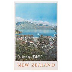 Vintage Airline Poster of Lake Wakatipu in Queenstown, New Zealand, ca.1960