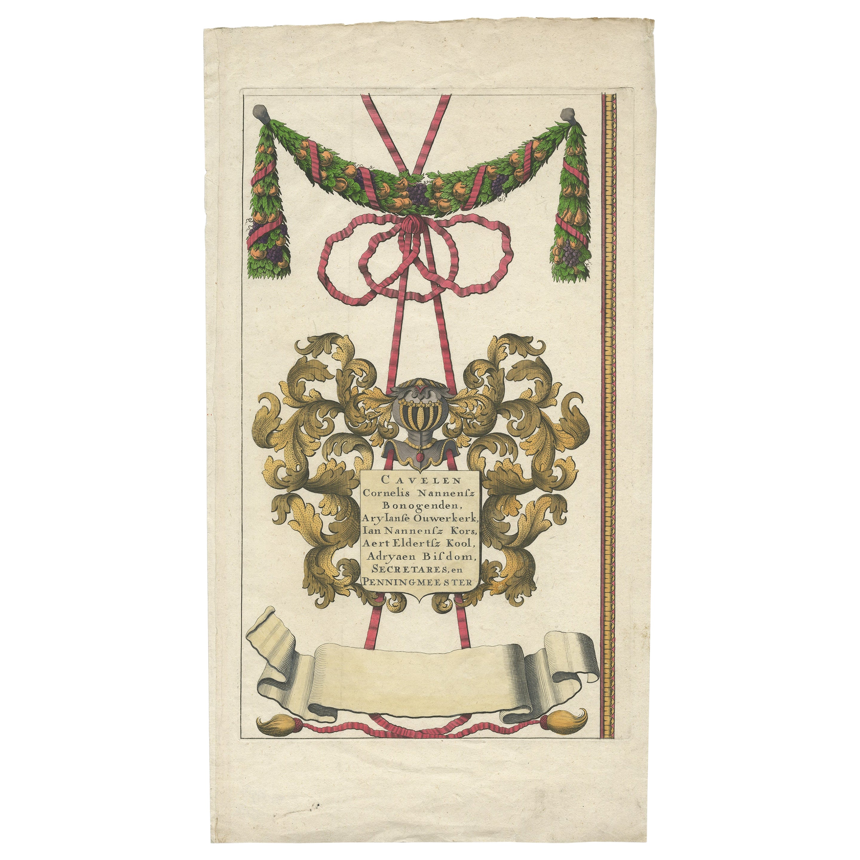 Gravure ancienne d'un manteau d'armoiries, publiée à l'origine en 1683