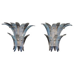 Iridescent Pair of Sconces in Murano Glass in Barovier Style, Wall Lights