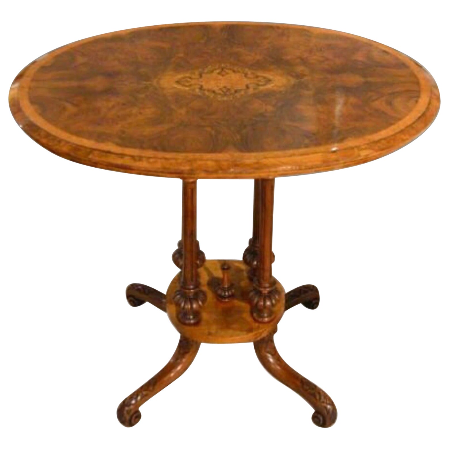 Stunning Antique Burr Walnut, Inlaid Victorian Oval Occasionall Lamp Table For Sale