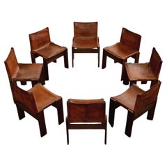Chaises Monk de Afra & Tobia Scarpa pour Molteni, cuir cognac, 1974, lot de 8