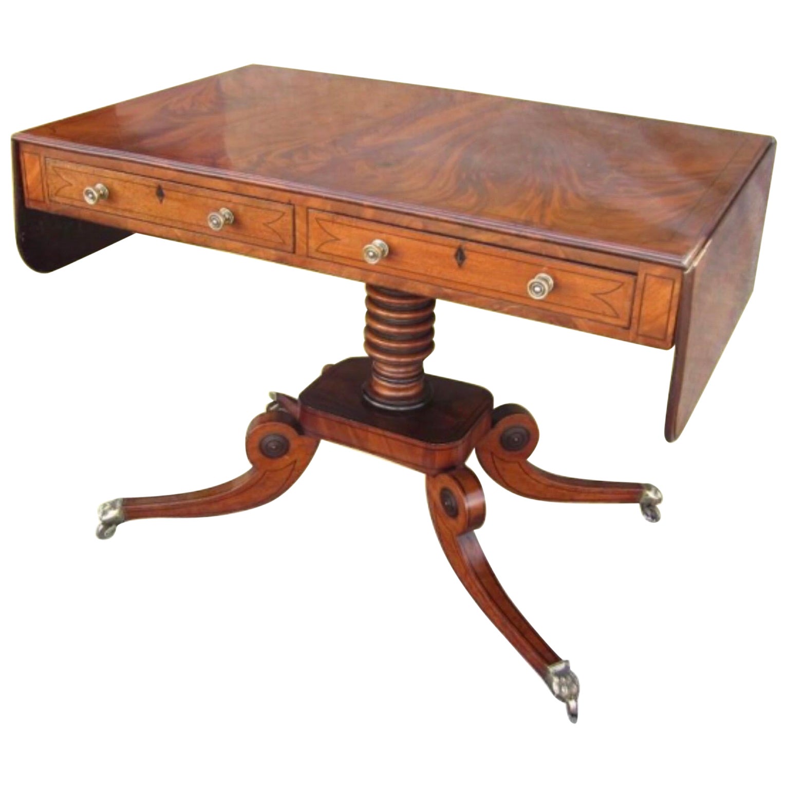 Antique Period Regency Inlaid Mahogany Sofa Table For Sale