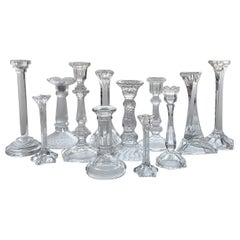 Set of 12 Vintage Glass Crystal Candlesticks Candle Holders