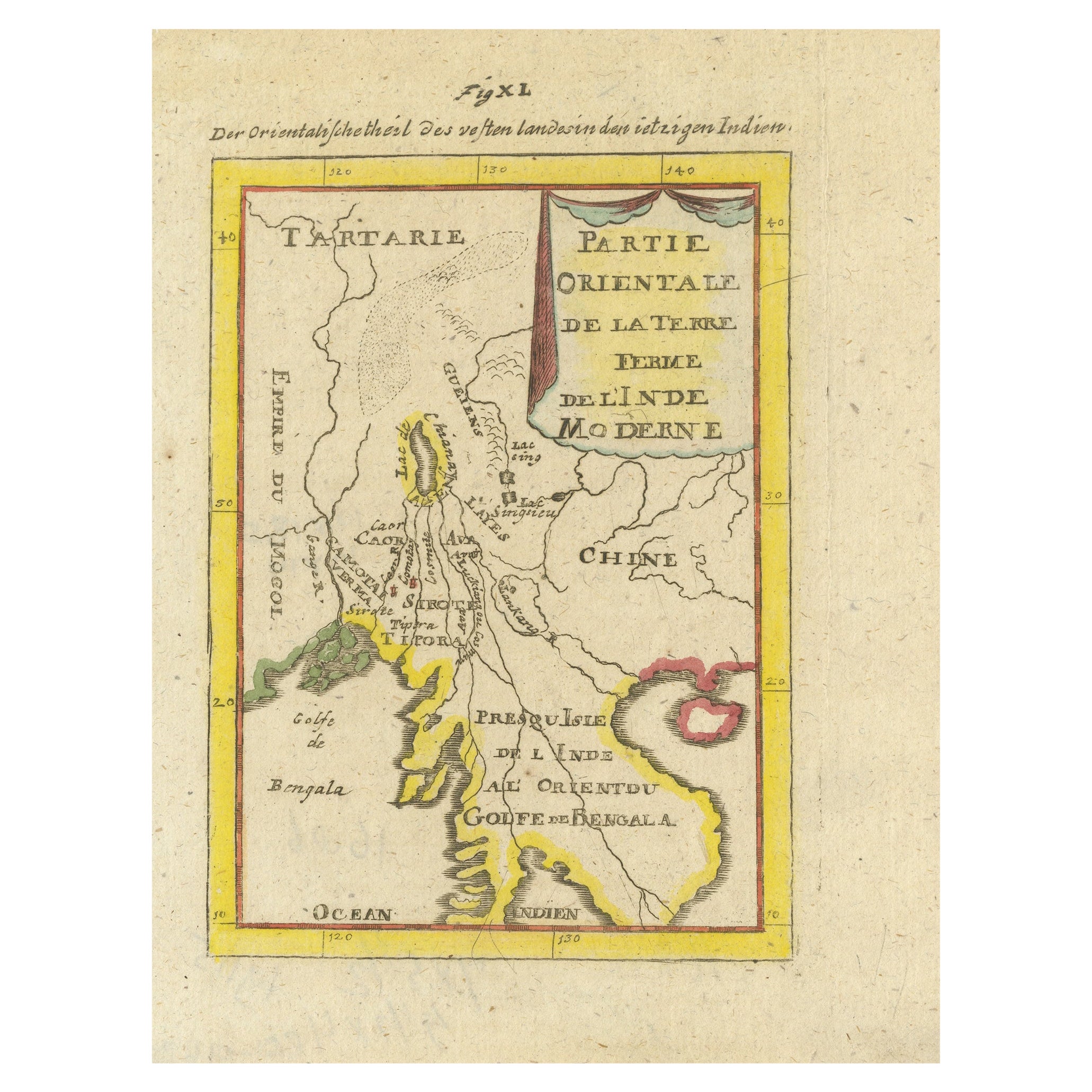Carte ancienne de l'Inde et du golfe du Bengale par Mallet, vers 1686