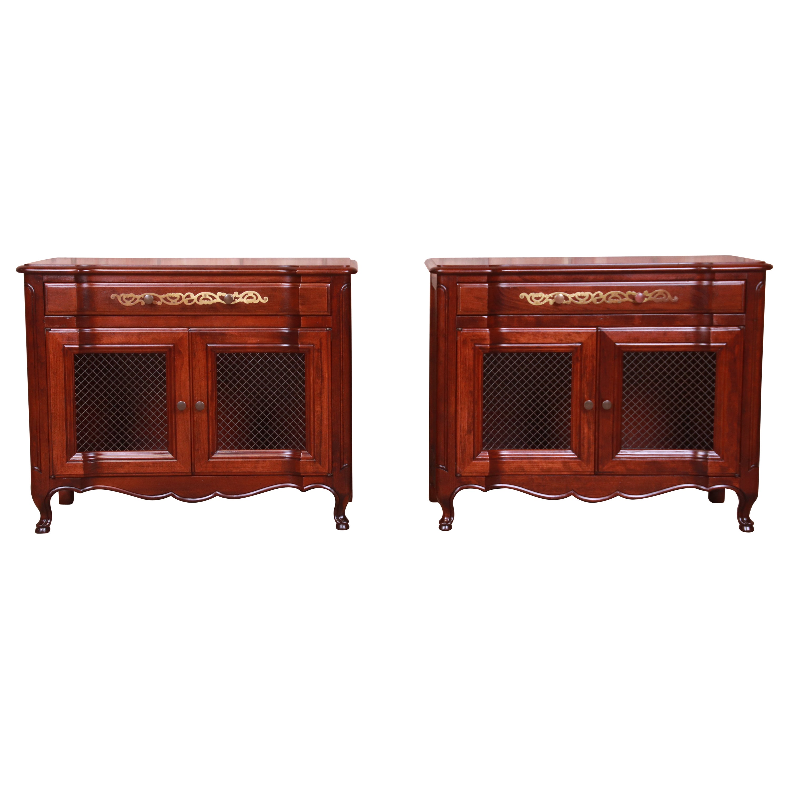 John Widdicomb French Provincial Louis XV Cherry Wood Nightstands, Refinished