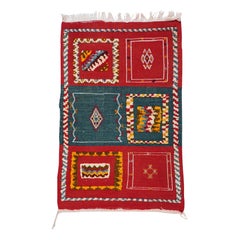 Petit tapis ou moquette marocain tribal bleu et rouge fait à la main
