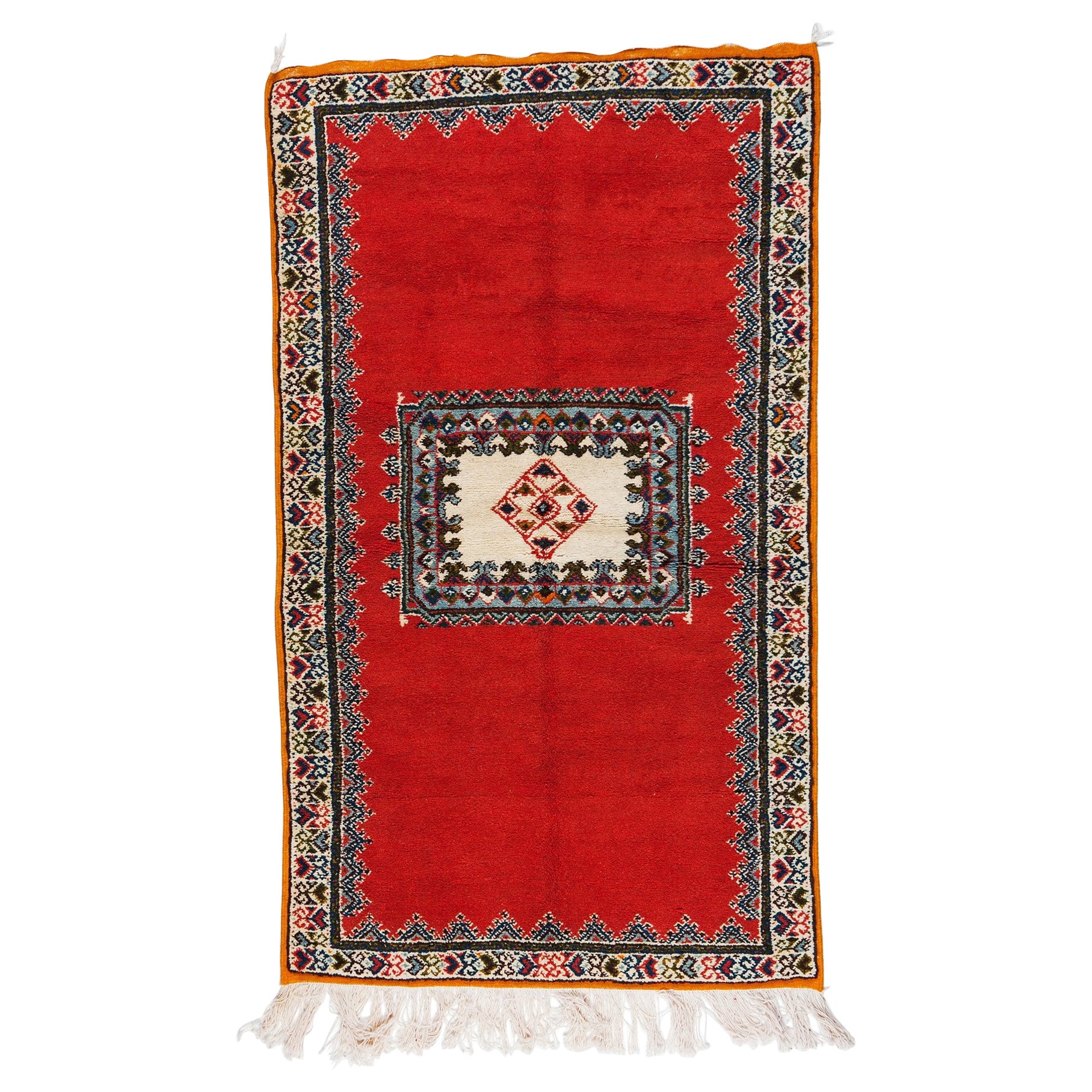Vintage Tribal Moroccan Red Handwoven Rectangular Wool Rug, Carpet