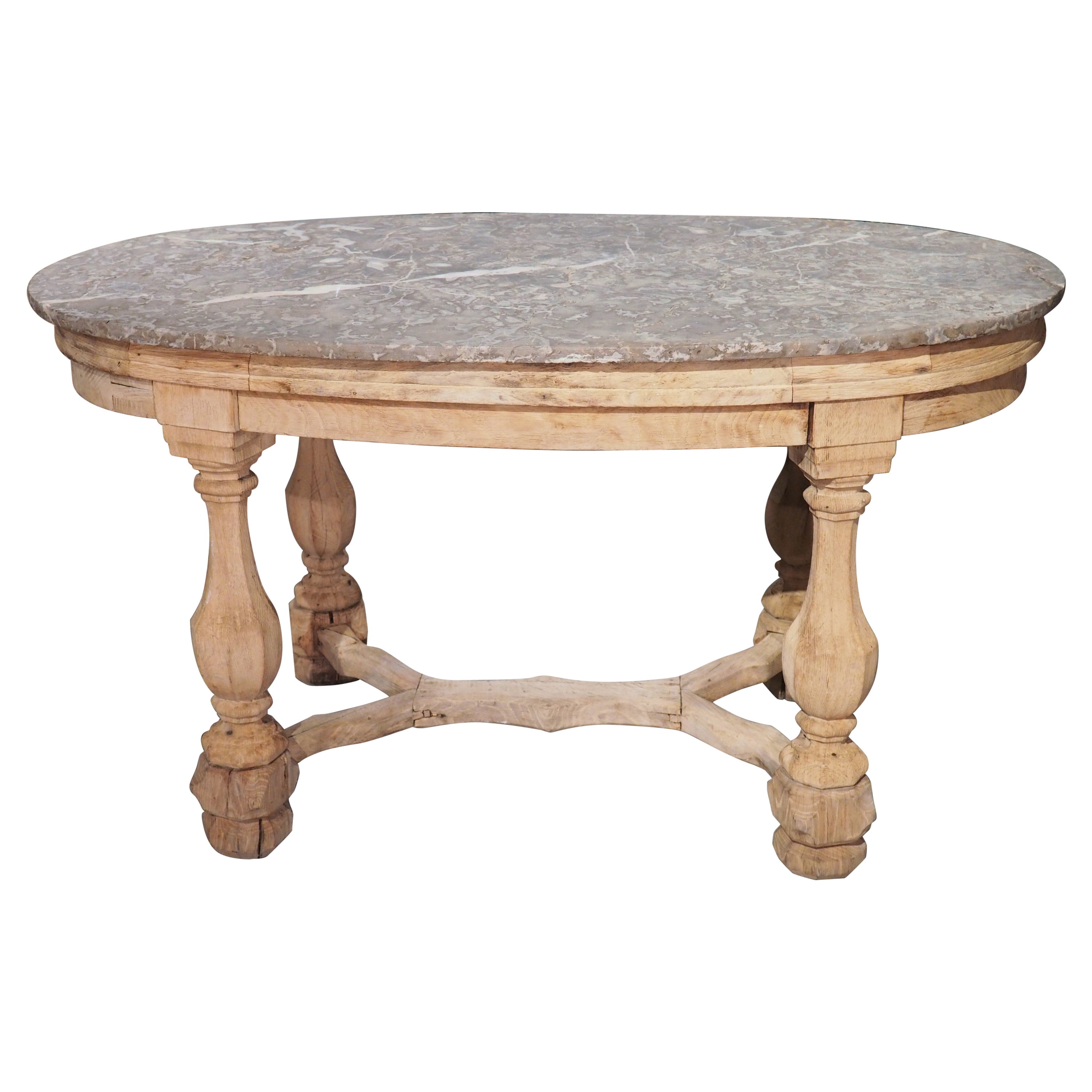 French Bleached Oak Center Table with Marble Top, Circa 1860