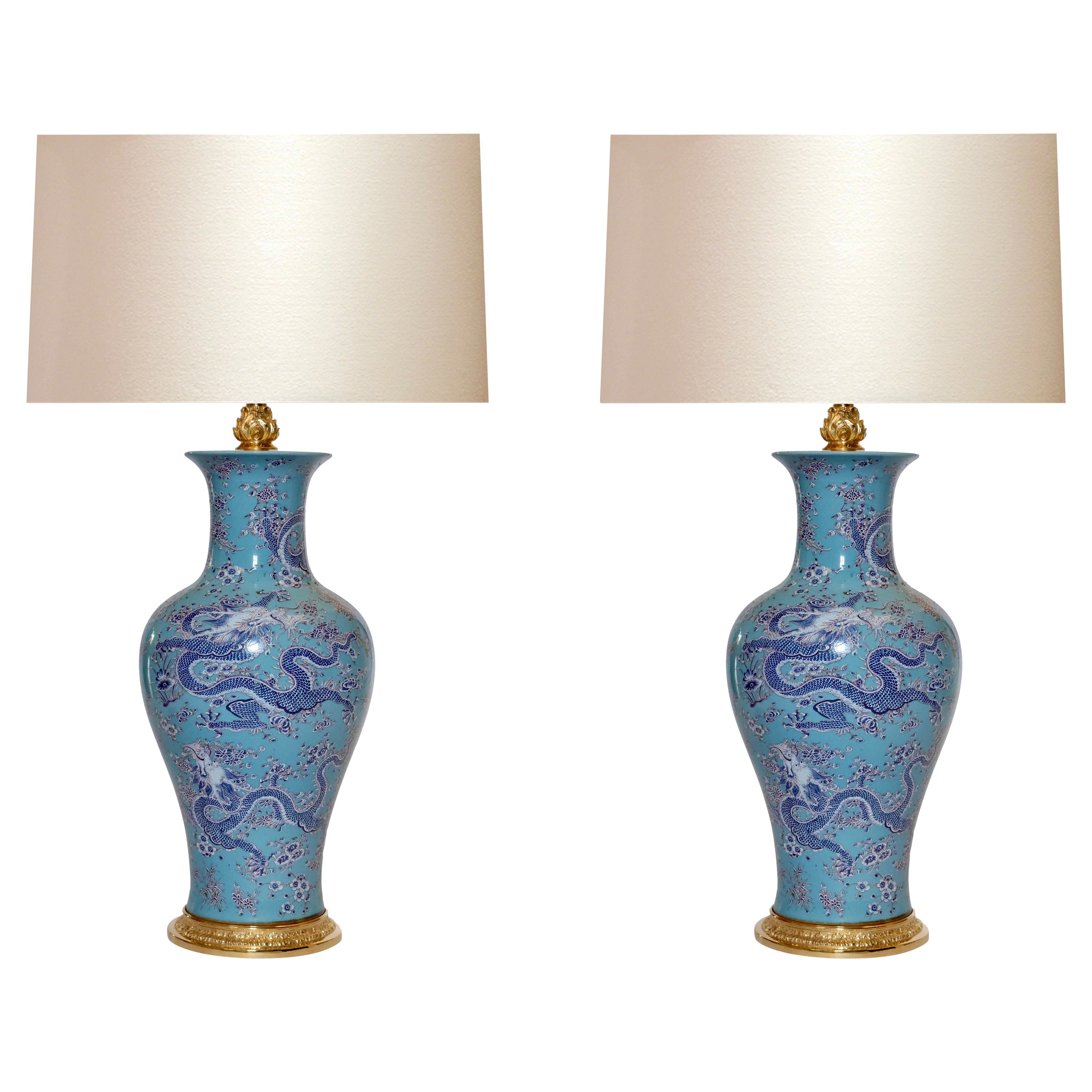 Pair of Blue-Ground Porcelain Lamps