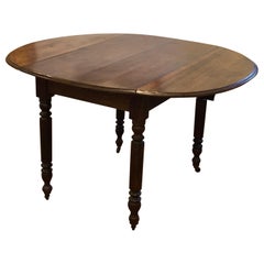 19th C. English Walnut Drop Leaf Table with Oval Top