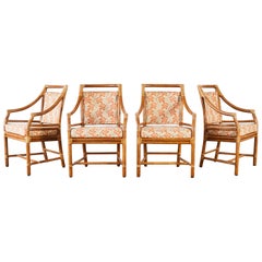 Set of Four McGuire Rattan Target Dining Armchairs