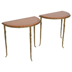 Bronze Maison Baguès Neoclassical Semi Circle Top Side Table, Pair