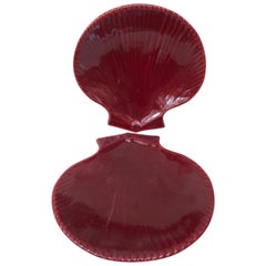 Retro Pair of French Red Majolica Shells Dishes Vallauris, Circa 1950