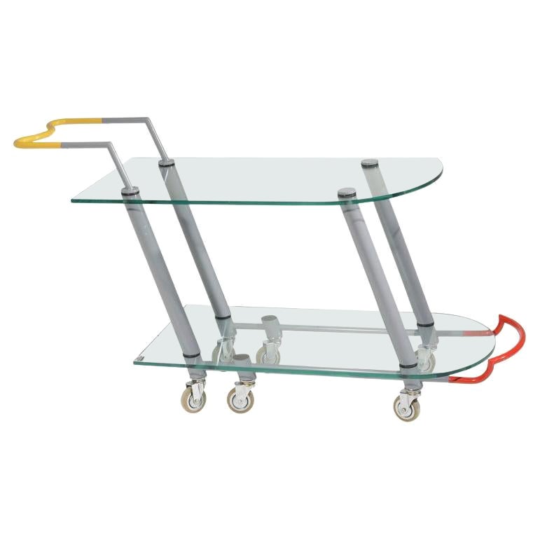 MEMPHIS "HILTON" Glass Trolley/BarCart by Javier Mariscal (Design: 1981)