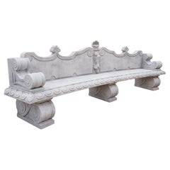 Beautifully Carved Limestone Garden Bench with Fleur De Lys and Grape Clusters