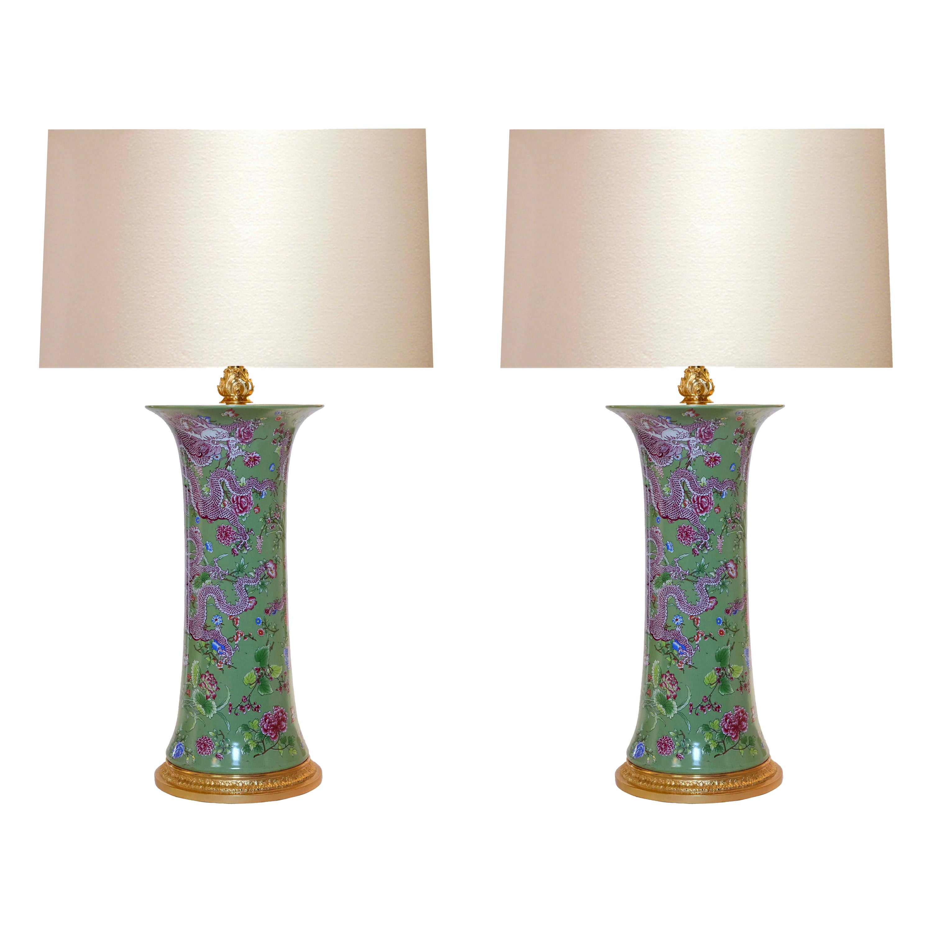 Lampes porcelaine émaillée verte en vente