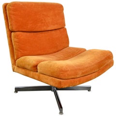 Vintage Modern Swivel Slipper Chair Orange Brushed Chenille & 4 Prong Chrome Base