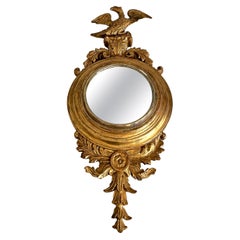 Antique Federal Style Convex Eagle Giltwood Wall Mirror