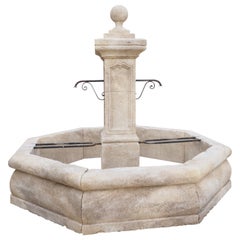 Large Octagonal Limestone Center Fountain from Provence, France