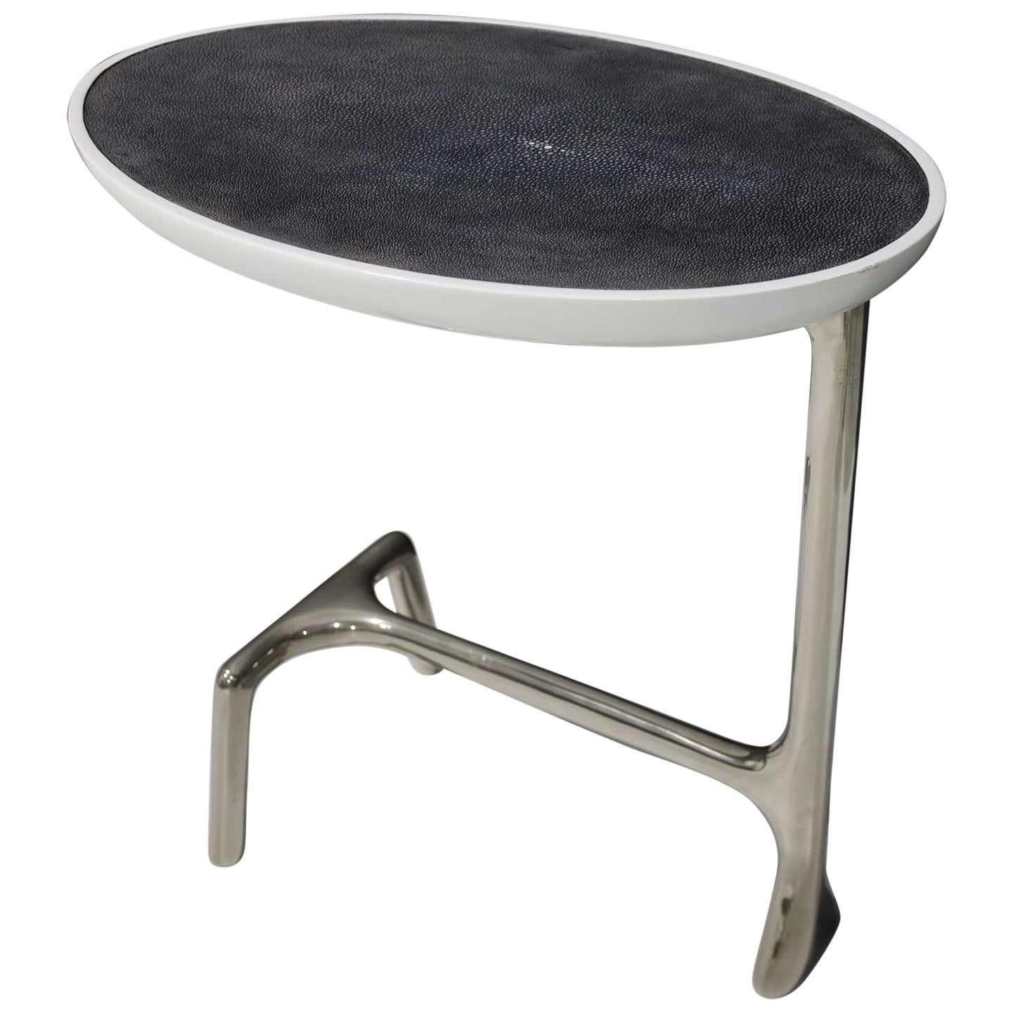 Scala Luxury Uovo Side Table in Polished Nickel and Shagreen For Sale