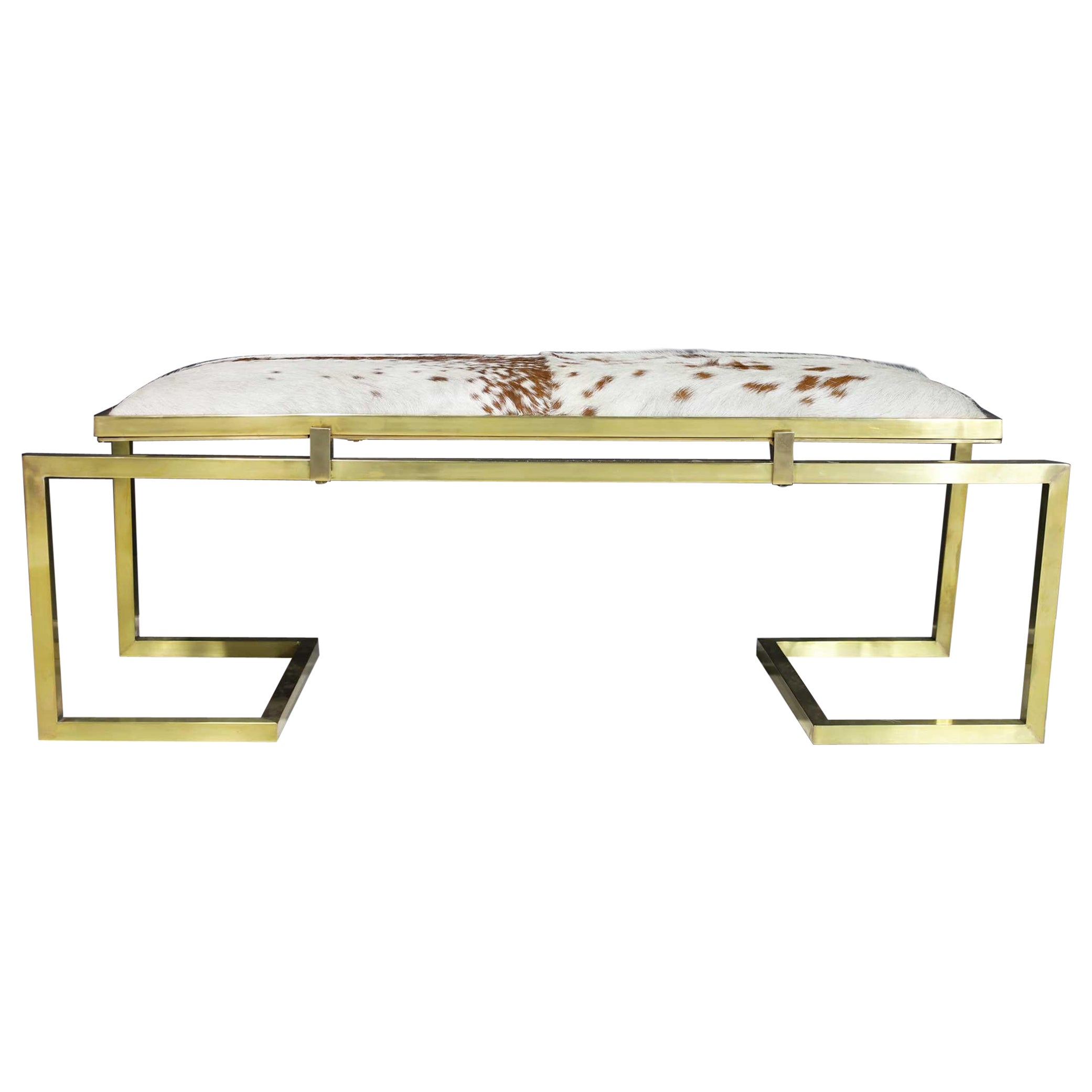 Scala Luxury "Clasp" Bench in Soild Brass and Hair on Hide Upholstery For Sale