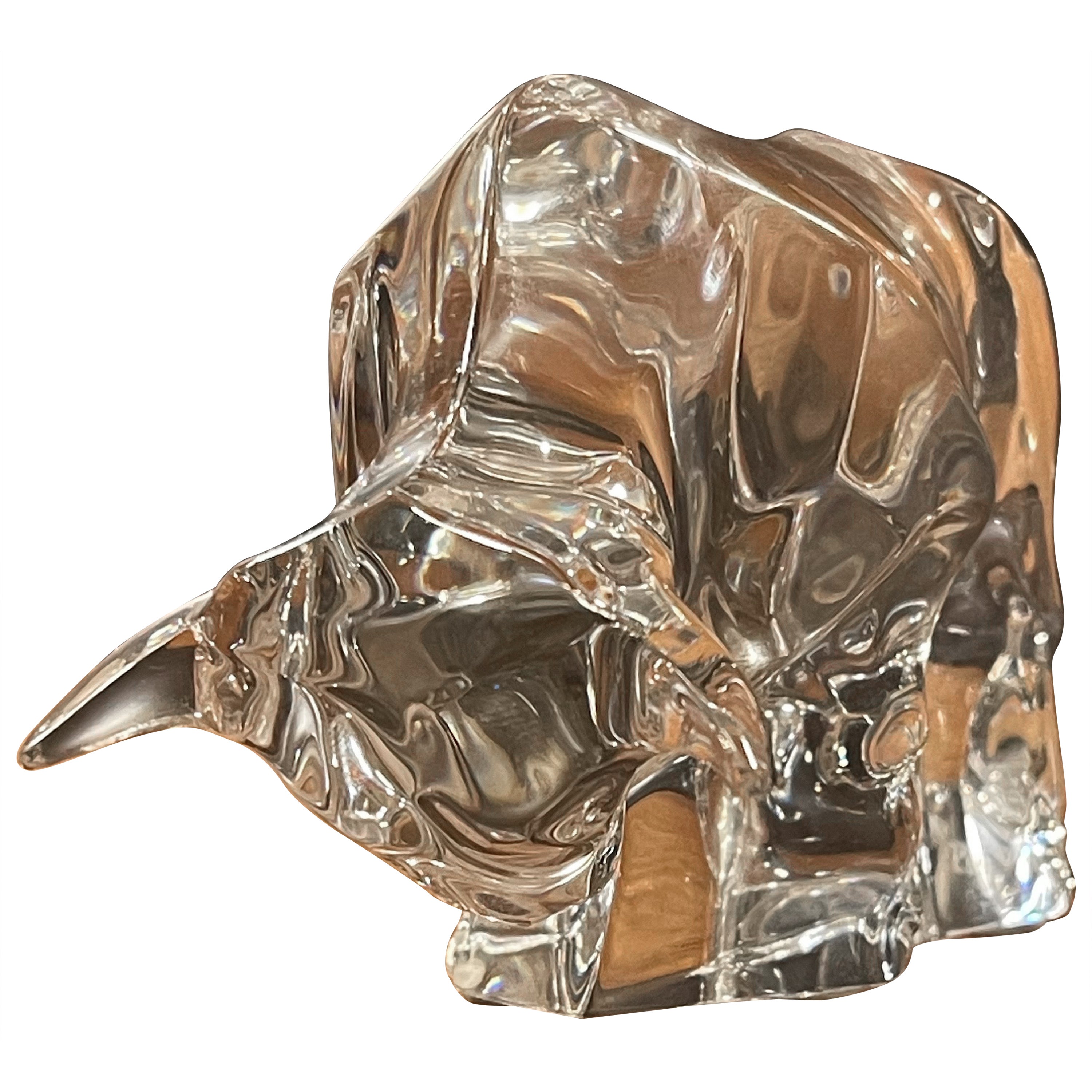 Stylized Crystal Charging Bull Sculpture by Baccarat