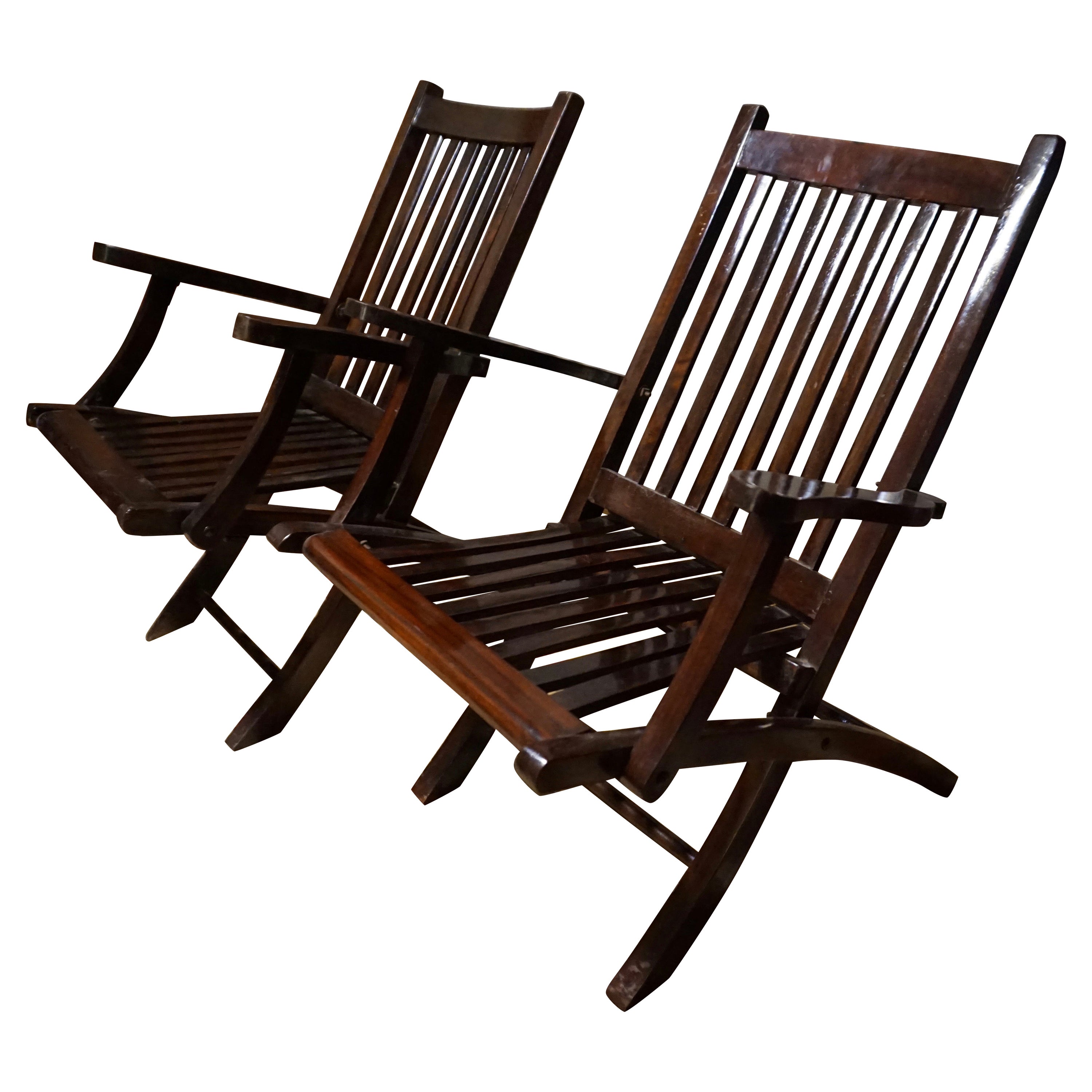 British Campaign Solid Teak & Rosewood Folding Chairs