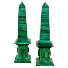 Pair of Russian Diminutive Specimen Malachite Obelisks