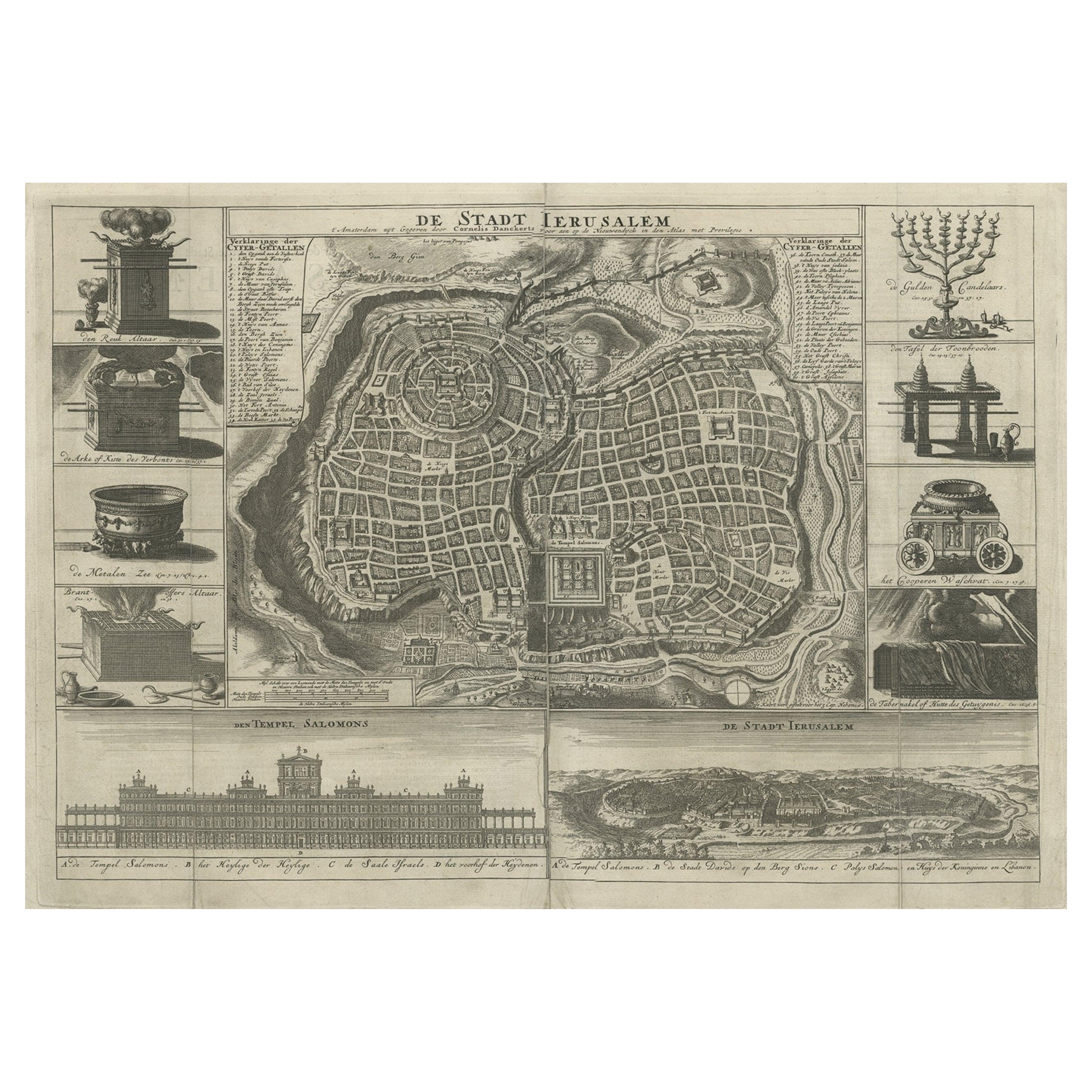 Antique Map of the Holy City Jerusalem in Israël, c.1700 For Sale