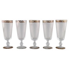 Nason & Moretti, Murano, Five Wine Glasses with Turquoise and Gold Decoration
