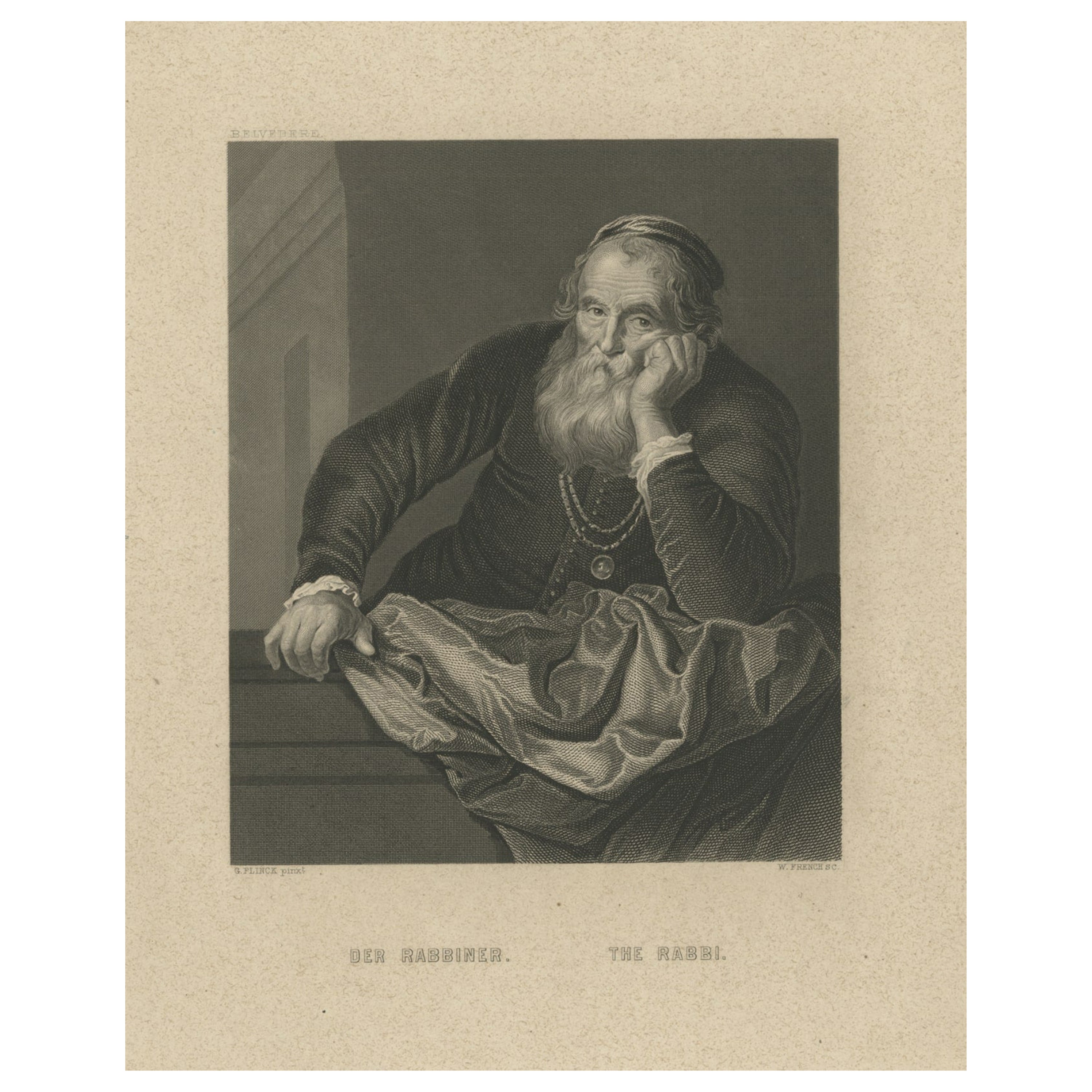 Stampa antica originale di un rabbino, pubblicata nel 1850 circa