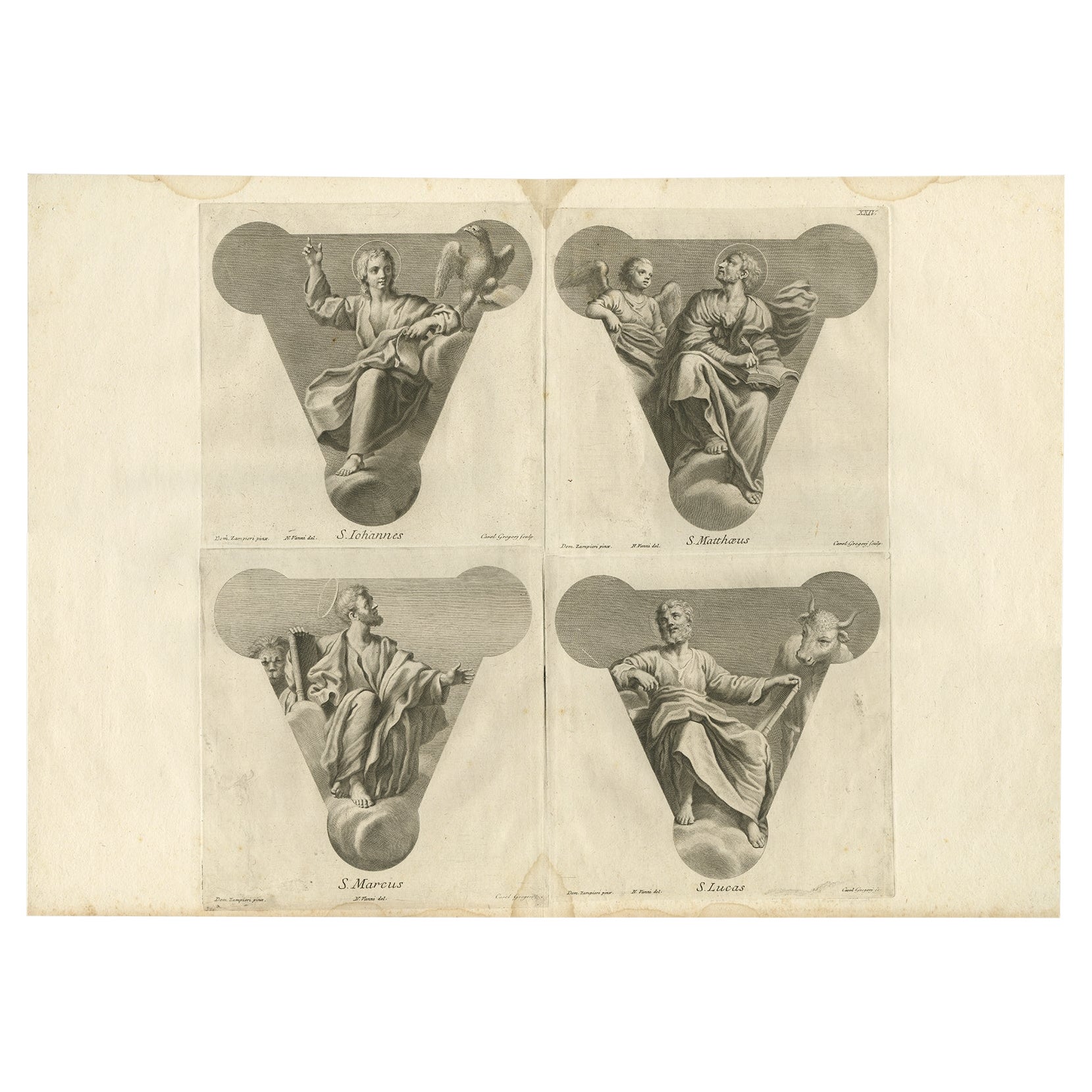 Scarce Plate Showing the Four Evangelists; John, Matthew, Marc and Luke, 1762 For Sale