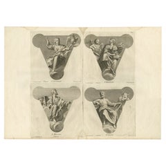 Antique Scarce Plate Showing the Four Evangelists; John, Matthew, Marc and Luke, 1762