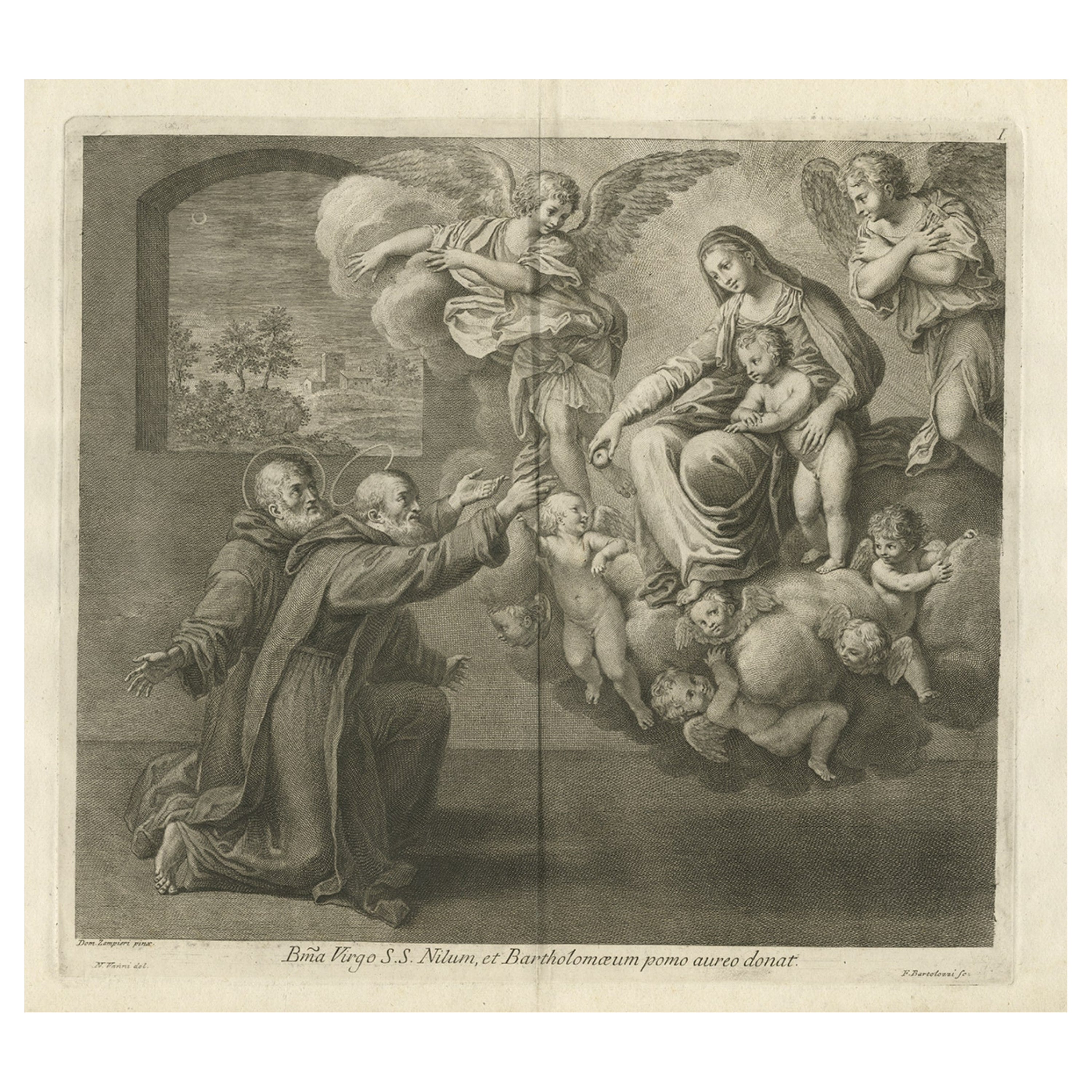 Scarce Plate of Saints Nilus and Bartholomew Kneeling for the Holy Virgin, 1762 For Sale