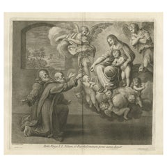 Antique Scarce Plate of Saints Nilus and Bartholomew Kneeling for the Holy Virgin, 1762