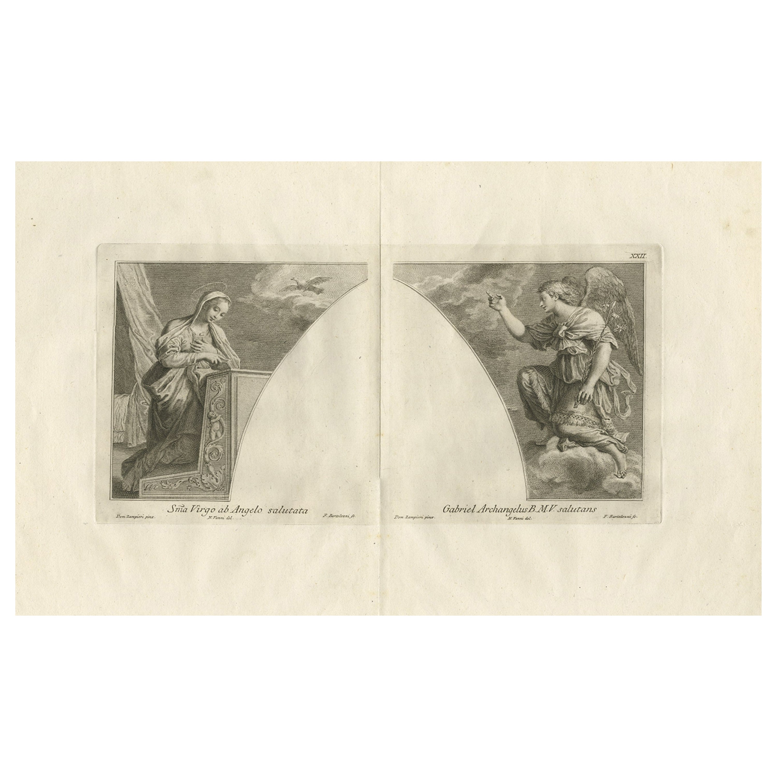 Scarce Engraved Plate Showing the Holy Virgin and the Archangel Gabriel, 1762 For Sale