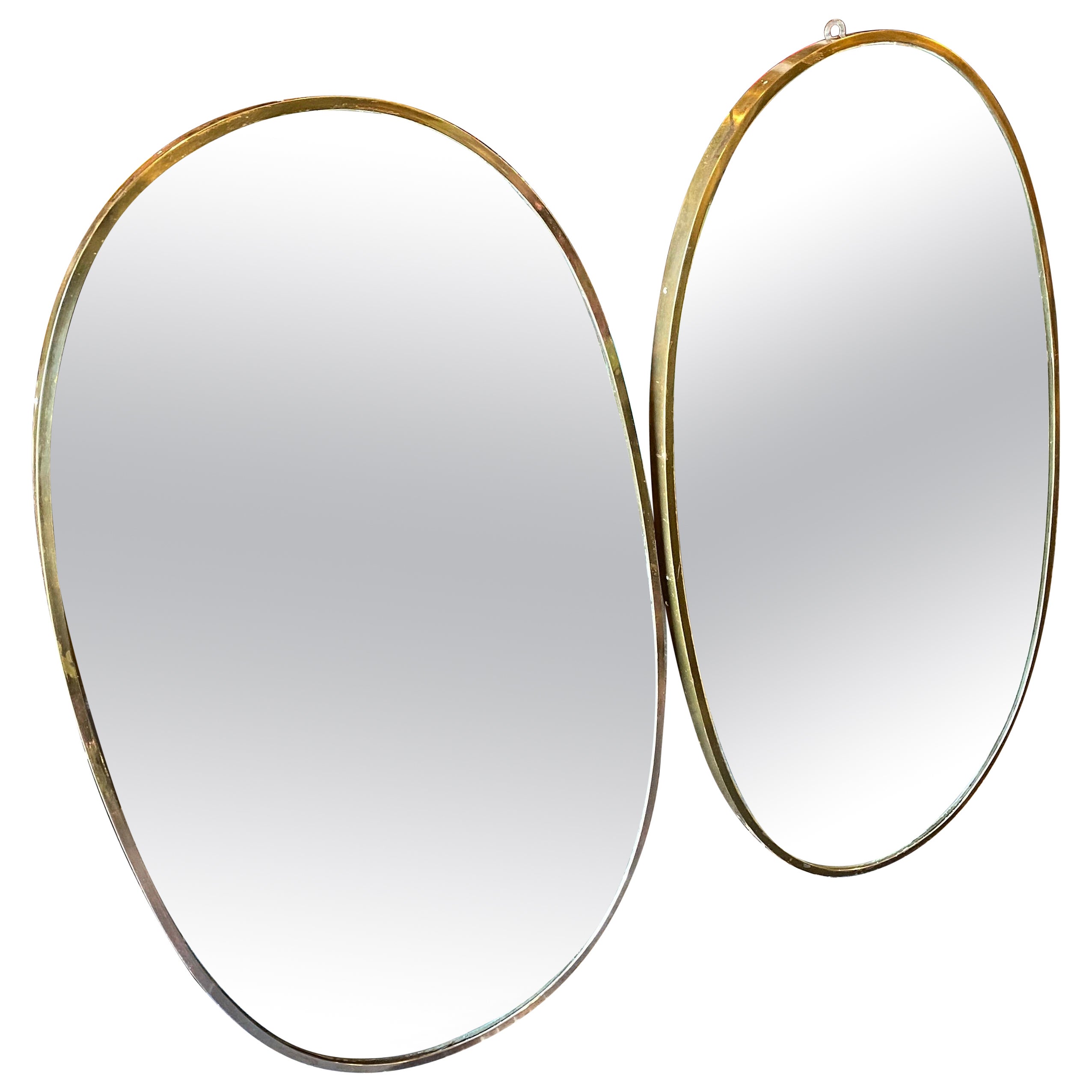 1960s Two Giò Ponti Style Mid-Century Modern Brass Italian Oval Wall Mirrors