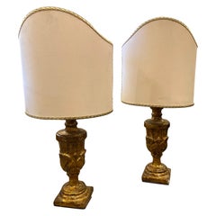 1850 Set of Two Gilded Wood Sicilian Bed Lamps