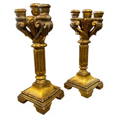 1850s Pair of Gilded Wood Sicilian Candelabras